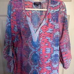 💯 Silk Hale Bob Pink and Blue Python Patterned Tunic